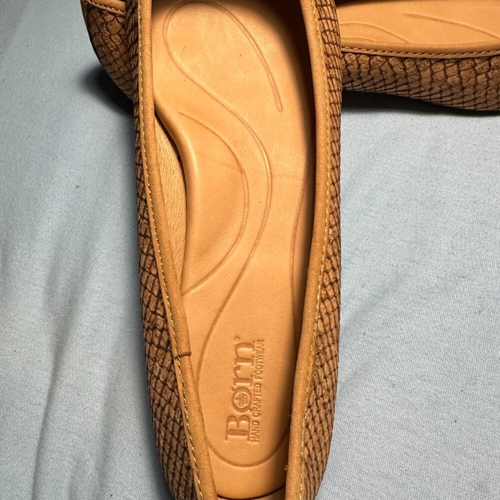 BORN Cork Upper Snake Print Tan Slip On Ballet Flats Shoes - Picture 7 of 10